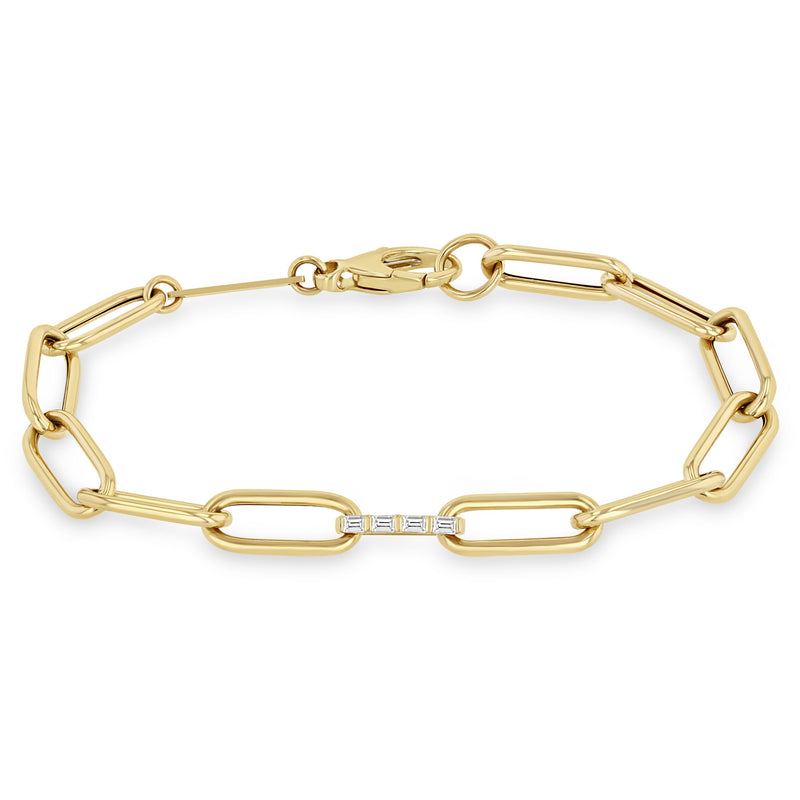 Zoë Chicco 14k Gold Baguette Diamond Link Large Paperclip Chain Bracelet