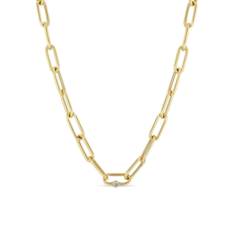 Zoë Chicco 14k Gold Single Diamond Bezel Large Paperclip Chain Necklace
