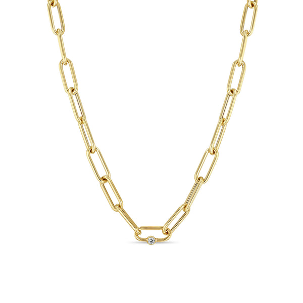 Zoë Chicco 14k Gold Single Diamond Bezel Large Paperclip Chain