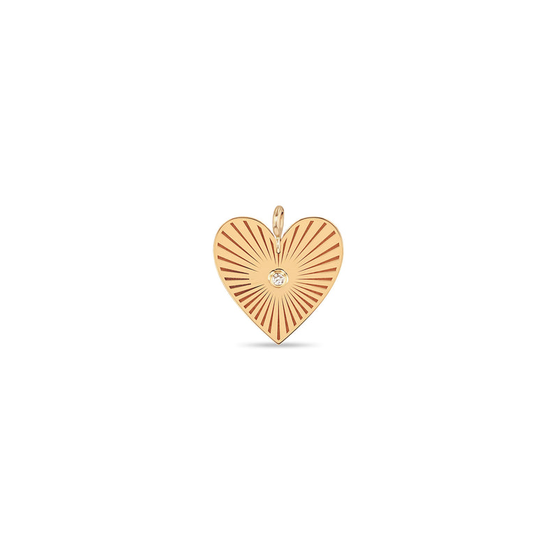 14k Single Large Radiant Heart Diamond Bezel Medallion Charm Pendant