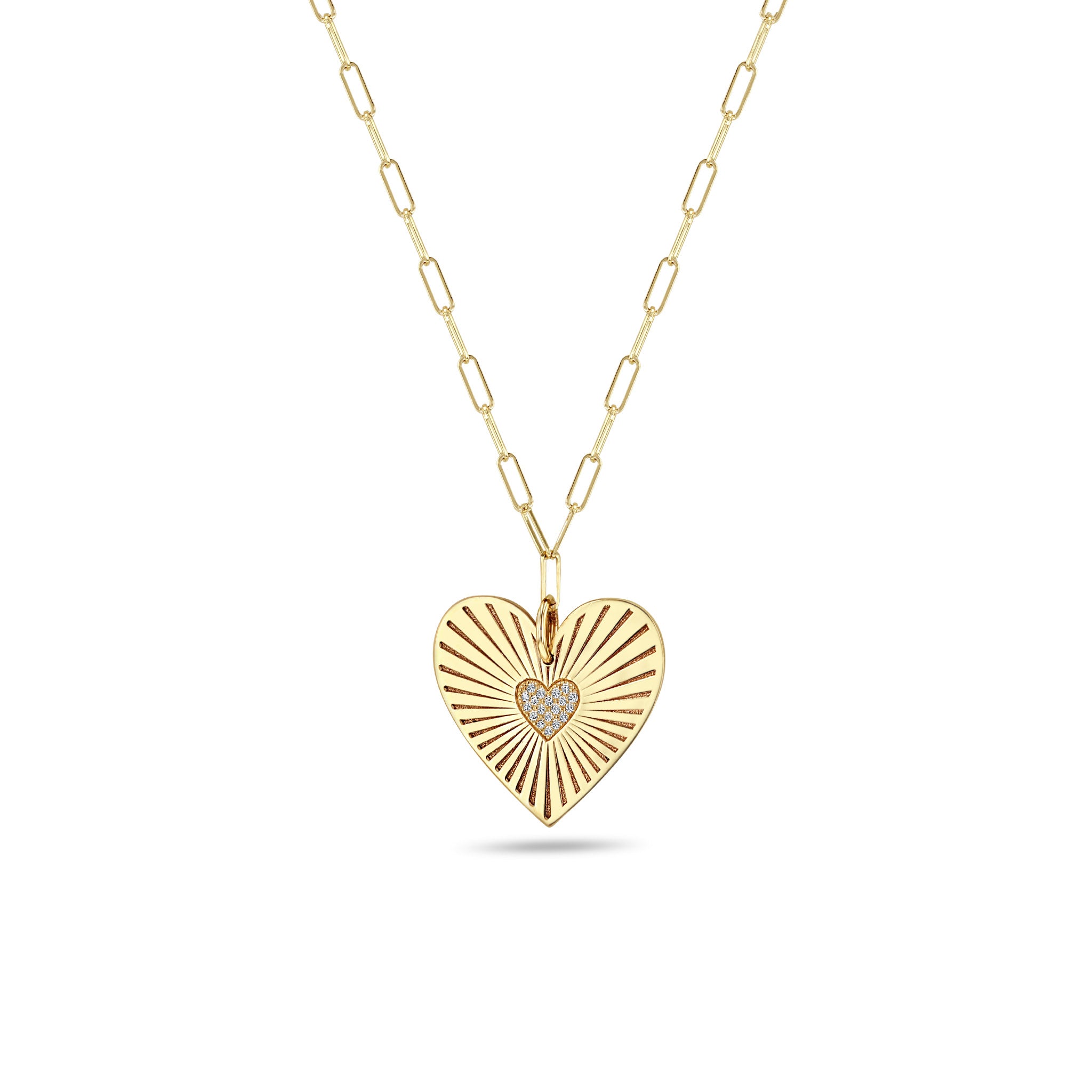 Zoë Chicco 14k Gold Large Pavé Diamond Radiant Heart Medallion on Small Paperclip Chain