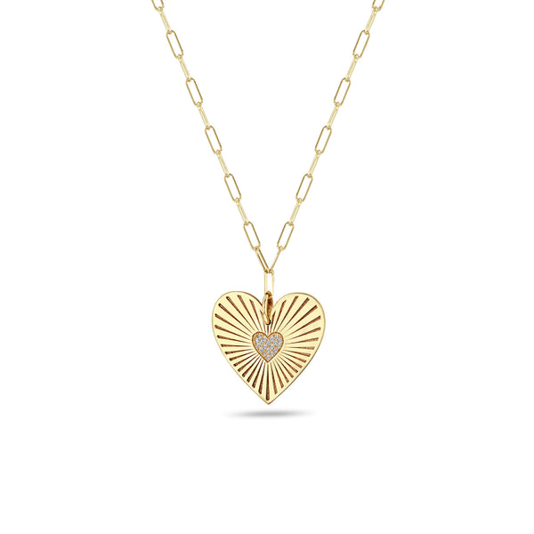 Zoë Chicco 14k Gold Large Pavé Diamond Radiant Heart Medallion on Small Paperclip Chain