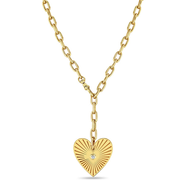 Zoë Chicco 14k Gold Large Radiant Heart Medallion on Adjustable Large Square Oval Chain Necklace