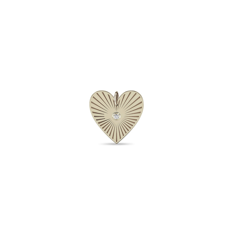 14k Single Large Radiant Heart Diamond Bezel Medallion Charm Pendant