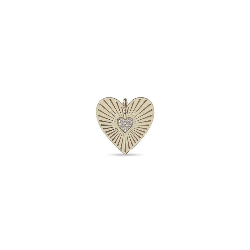 14k Single Large Pavé Diamond Radiant Heart Medallion Charm Pendant