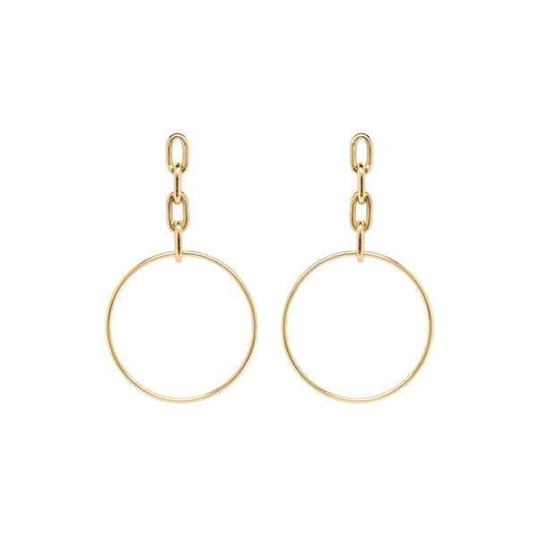 14k Large Square Oval Link Chain Drop Circle Earrings - SALE