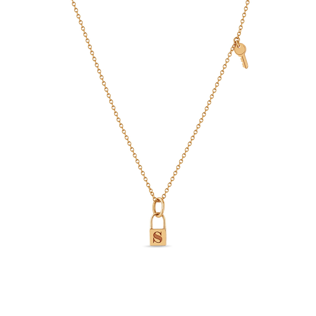 Zoë Chicco 14k Gold Midi Bitty Initial Lock & Key Charm Necklace – ZOË ...