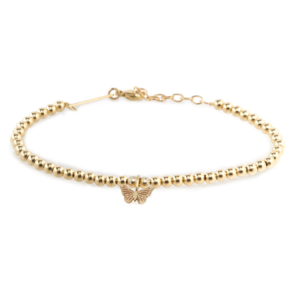 Zoë Chicco 14kt Small Gold Bead Bracelet with Midi Bitty Butterfly Charm