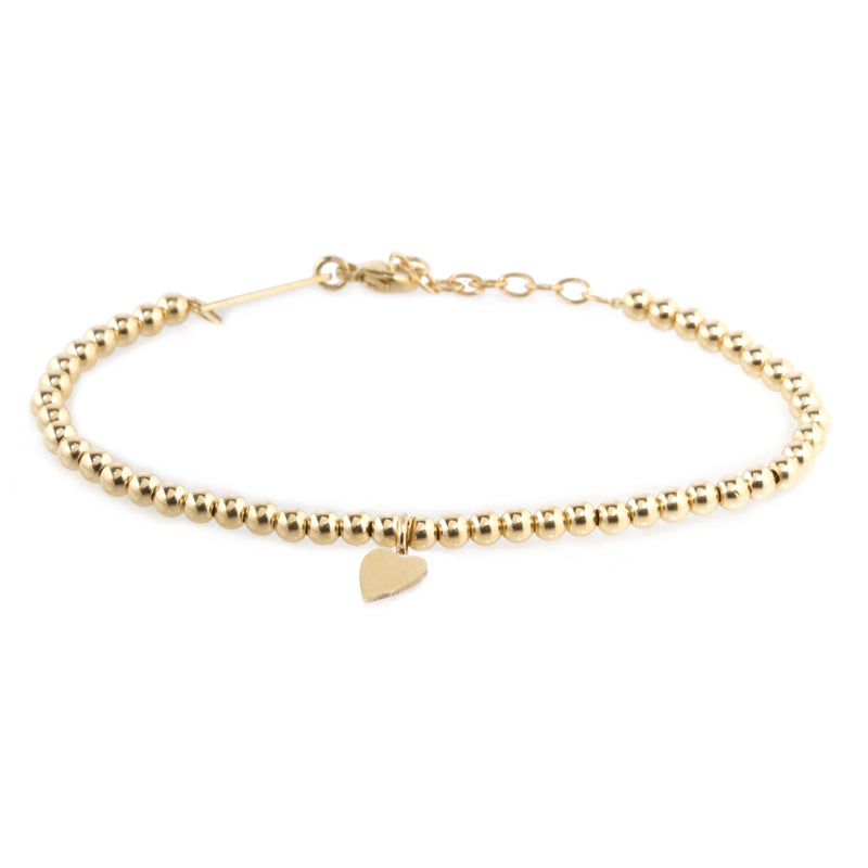 Zoë Chicco 14k Small Gold Bead Bracelet with Midi Bitty Heart Charm