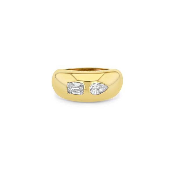 Zoë Chicco 14k Gold Flush Pear & Emerald Cut Diamond Medium Aura Ring