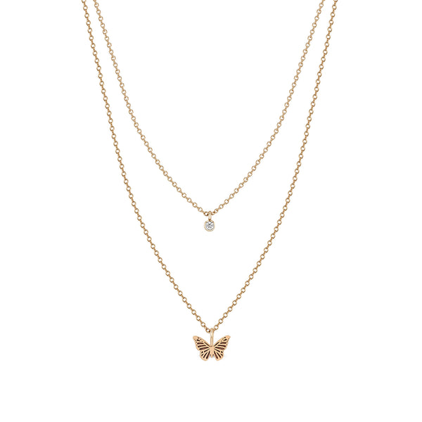Zoë Chicco 14k Gold Diamond Bezel & Midi Bitty Butterfly Layered Necklace