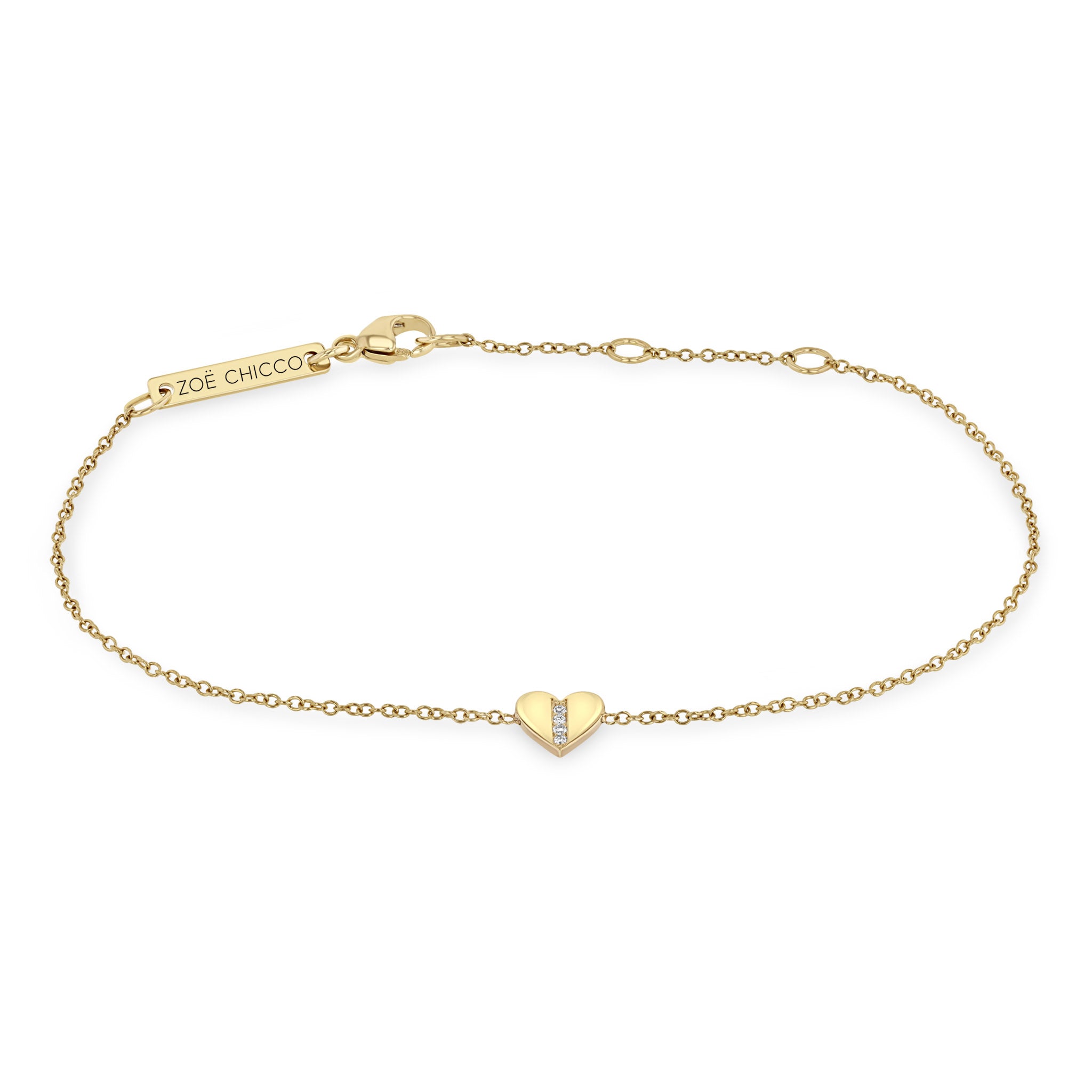 Zoë Chicco 14k Gold Midi Bitty Pavé Diamond Line Heart Bracelet