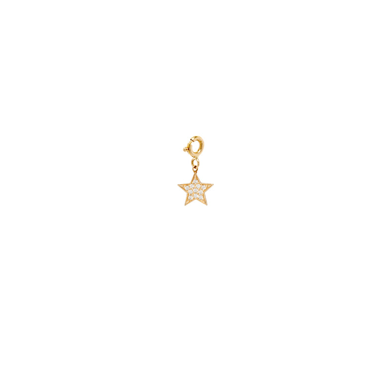 14k Single Midi Bitty Pavé Diamond Star Charm Pendant
