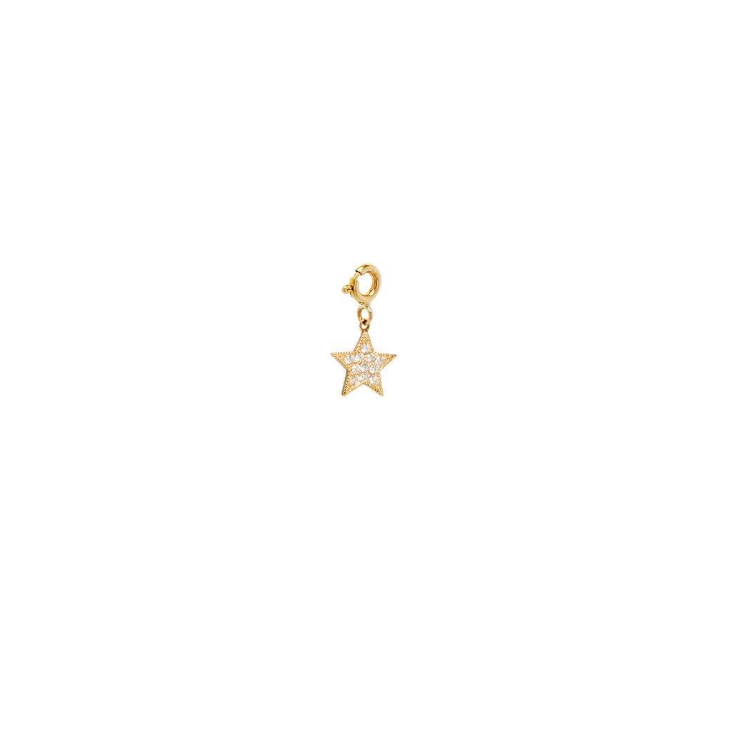 14k midi bitty pave diamond star charm pendant with spring ring