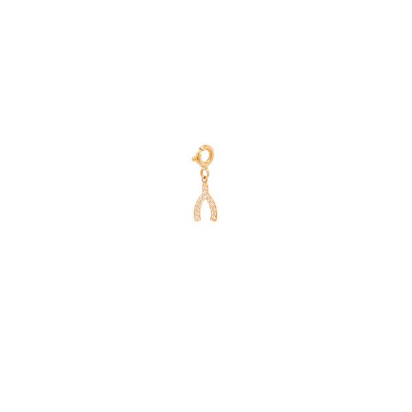Zoë Chicco 14kt Gold Pavé Diamond Wishbone Charm Pendant with Spring Ring