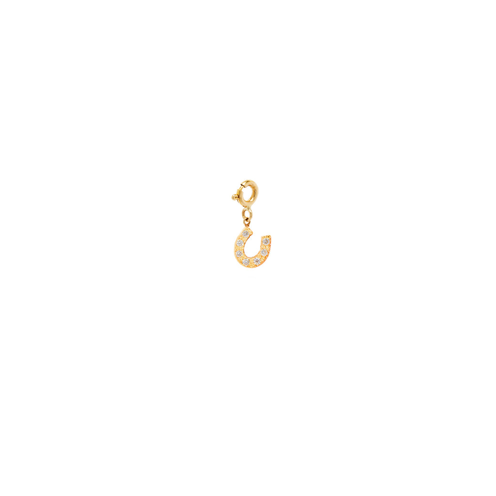 14k midi bitty pave horseshoe charm with spring ring