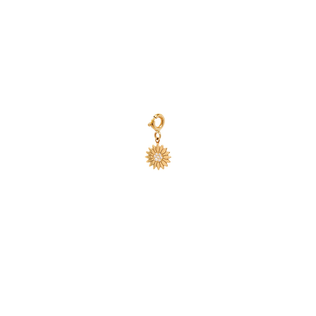 14k midi bitty diamond flower charm pendant on spring ring