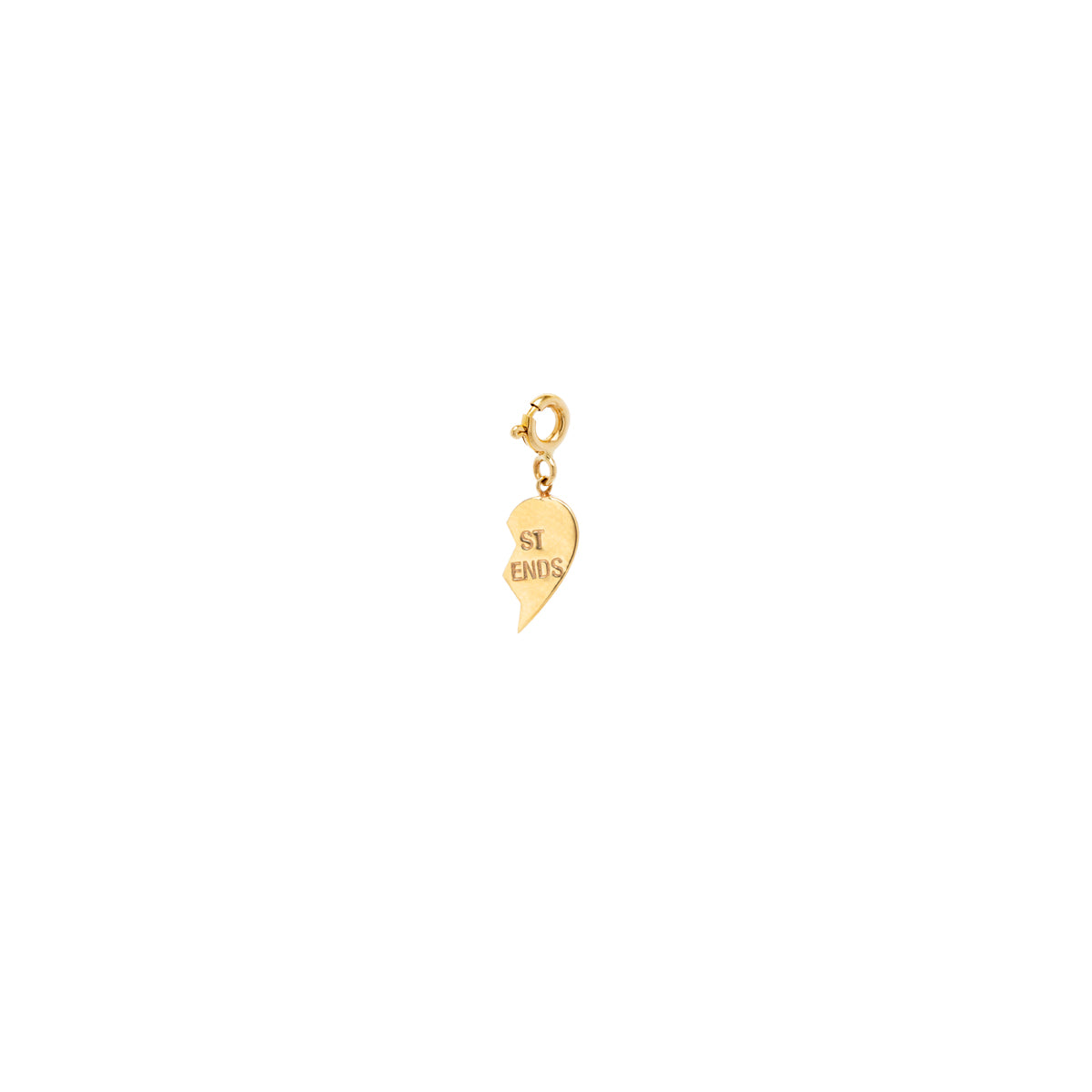 14k midi bitty right split heart BFF charm pendant with spring ring