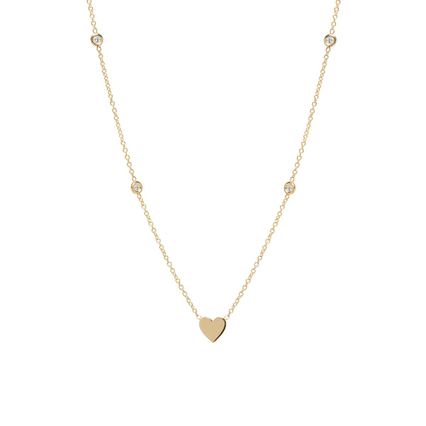 Zoë Chicco 14k Gold Midi Bitty Heart & Floating Diamond Station Necklace
