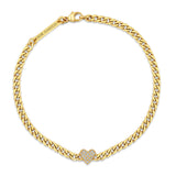 Top down view of Zoë Chicco 14k Gold Midi Bitty Pavé Diamond Heart Small Curb Chain Bracelet