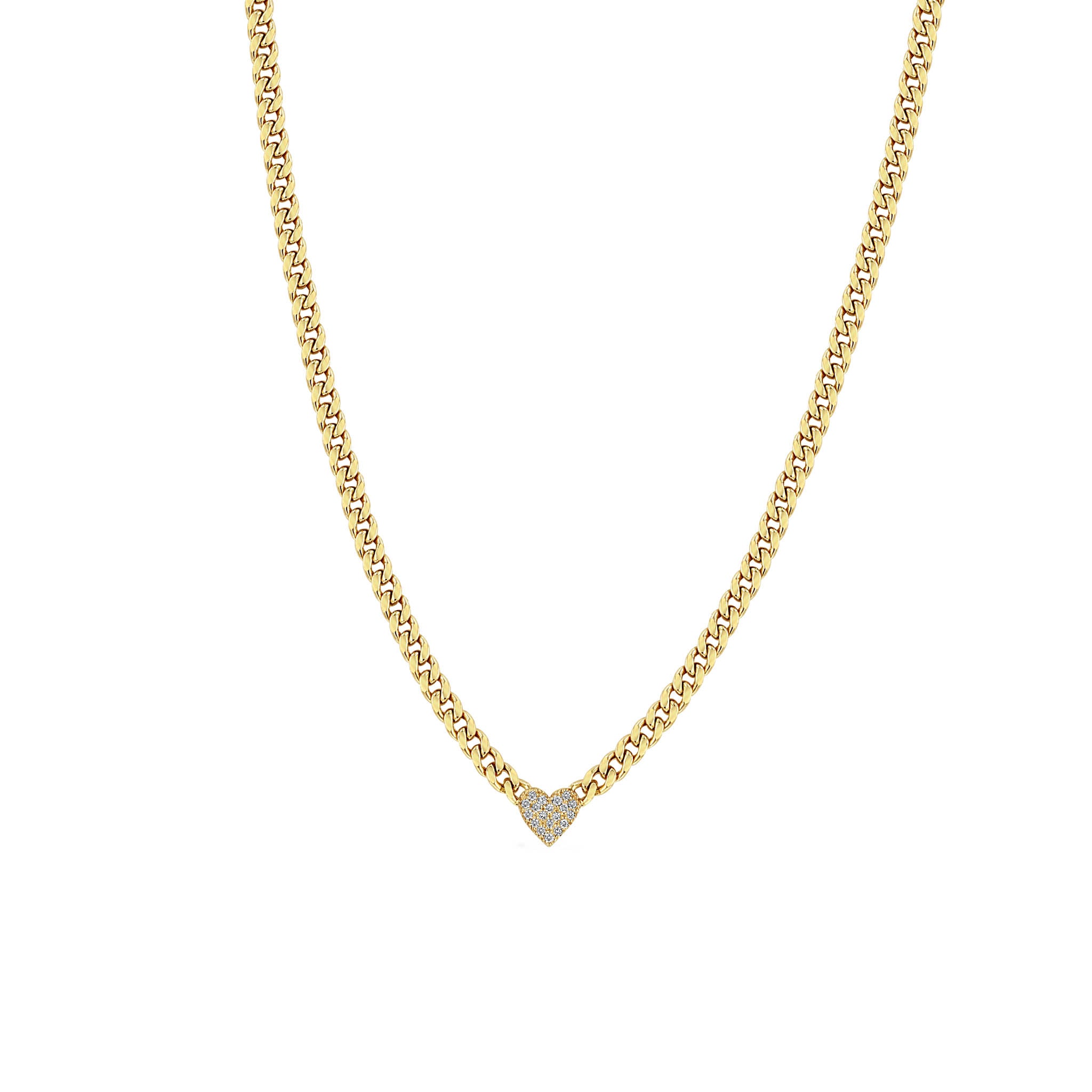 Zoë Chicco 14k Gold Midi Bitty Pavé Diamond Heart Small Curb Chain Necklace