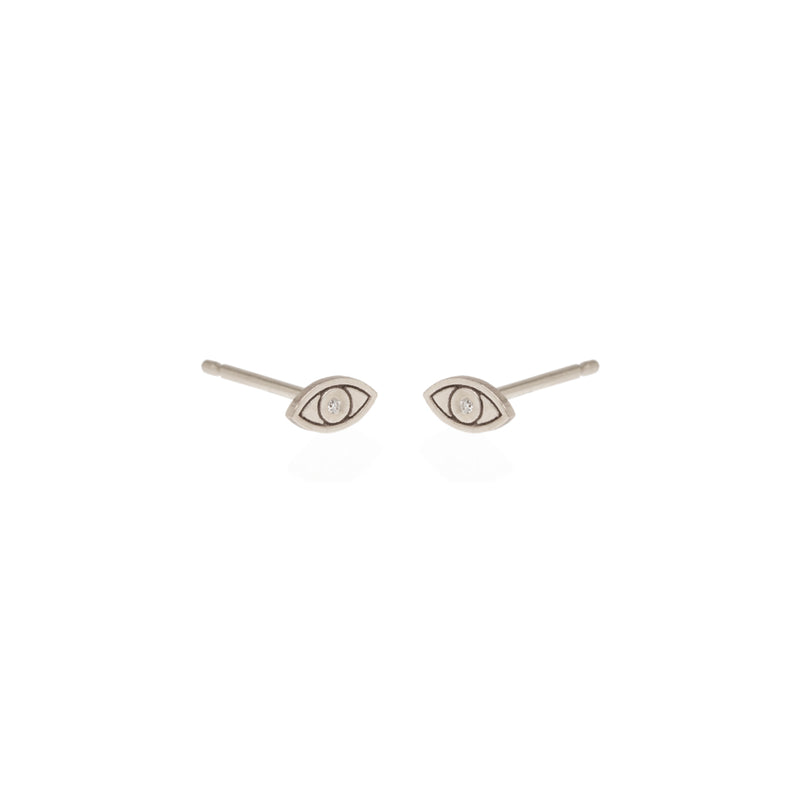 Pair of Zoë Chicco 14k Gold Midi Bitty Single Diamond Evil Eye Stud Earrings