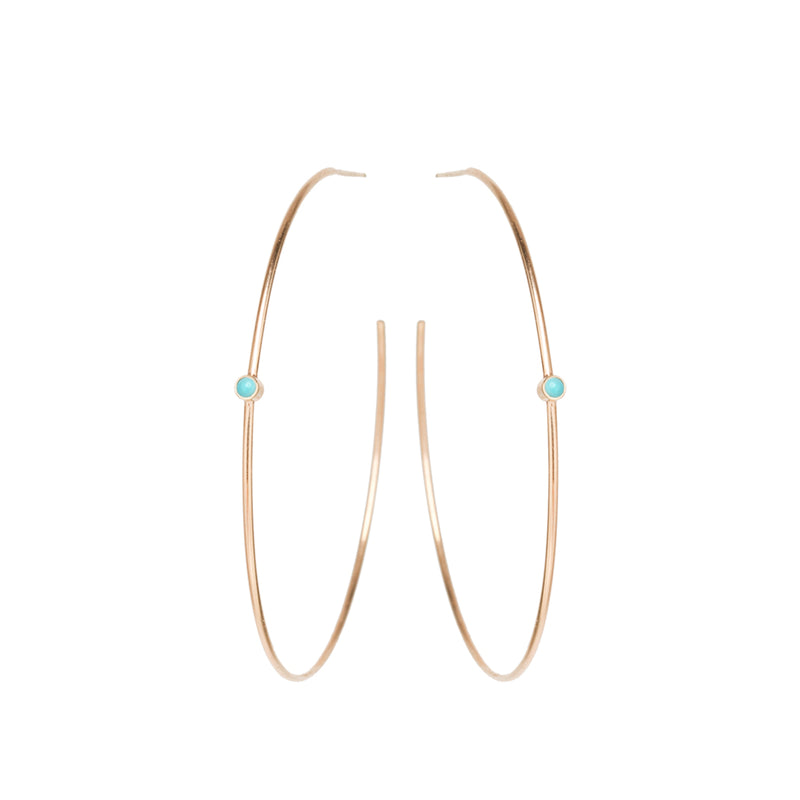 Zoë Chicco 14kt Rose Gold Turquoise Center Medium Thin Hoop Earrings