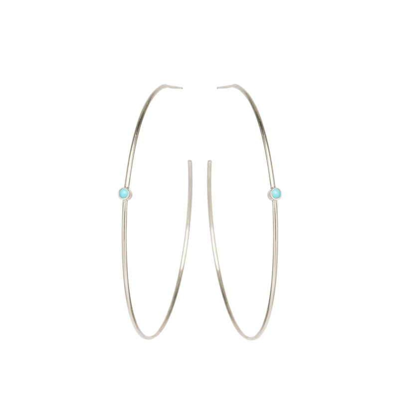 Zoë Chicco 14kt White Gold Turquoise Center Medium Thin Hoop Earrings