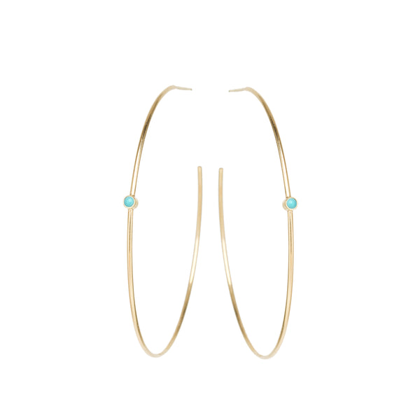 Zoë Chicco 14kt Yellow Gold Turquoise Center Medium Thin Hoop Earrings
