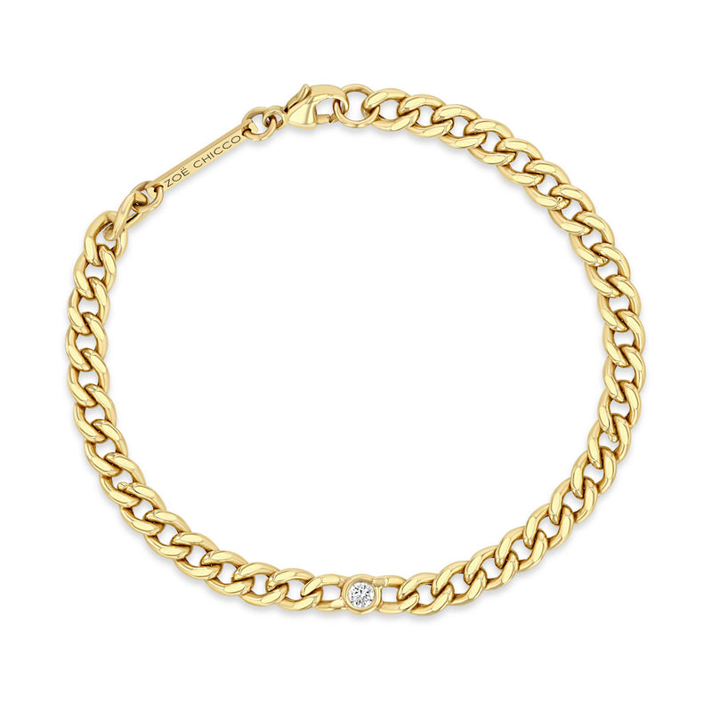 Zoë Chicco 14kt Gold Medium Curb Chain Bracelet With Single