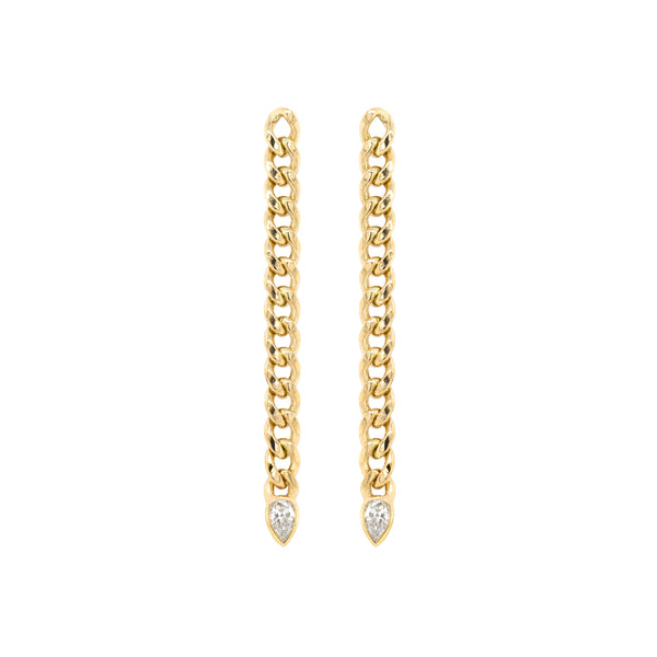 14k Medium Curb Chain with Pear Diamonds Drop Earrings - SALE