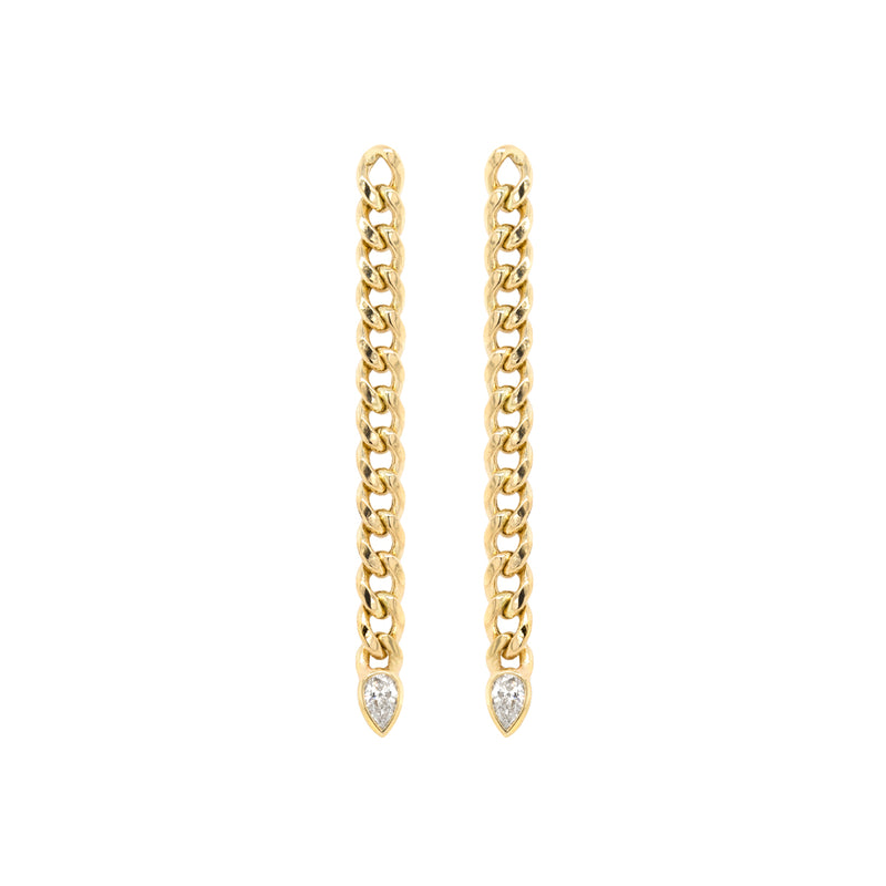 14k Medium Curb Chain with Pear Diamonds Drop Earrings - SALE