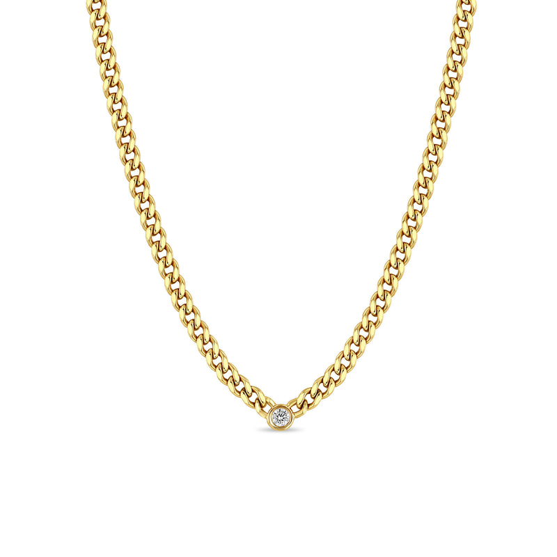 Zoë Chicco 14k Gold Medium Curb Chain Necklace with Floating Diamond