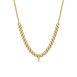 Zoë Chicco 14k Gold Mixed XS & Medium Curb Chain Station Necklace with Dangling Prong Diamond