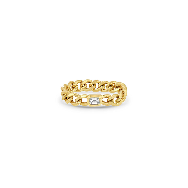 Zoë Chicco 14k Gold Medium Curb Chain Ring with Emerald Cut Diamond