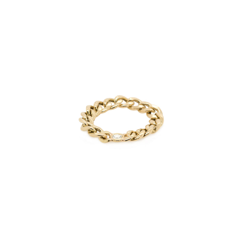 14k Medium Curb Chain Ring with Floating Diamond