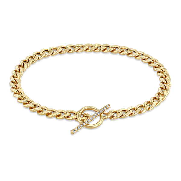 Zoë Chicco 14k Gold Medium Curb Chain Pavé Diamond Toggle Bracelet