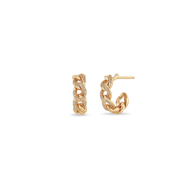 Zoë Chicco 14k Gold Medium Pavé Diamond Curb Chain Huggie Hoop Earrings