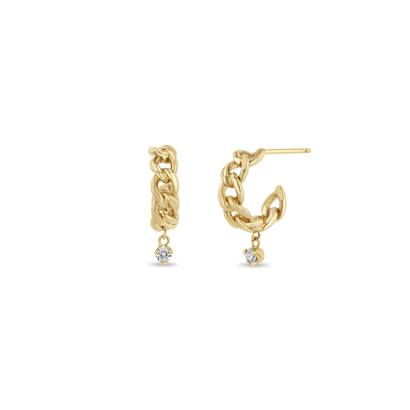 Zoë Chicco 14k Gold Prong Diamond Medium Curb Chain Huggie Hoop Earrings