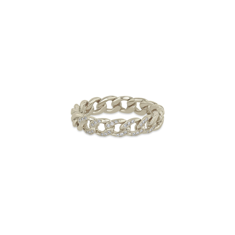 Zoë Chicco 14k White Gold Pavé Diamond Solid Medium Curb Chain Band Ring