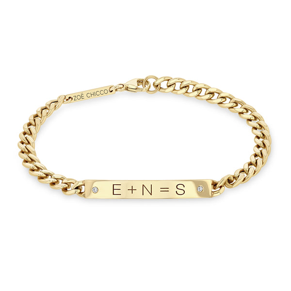 Zoë Chicco 14kt Gold Medium Curb Chain Personalized Equation Bracelet with 2 Diamonds