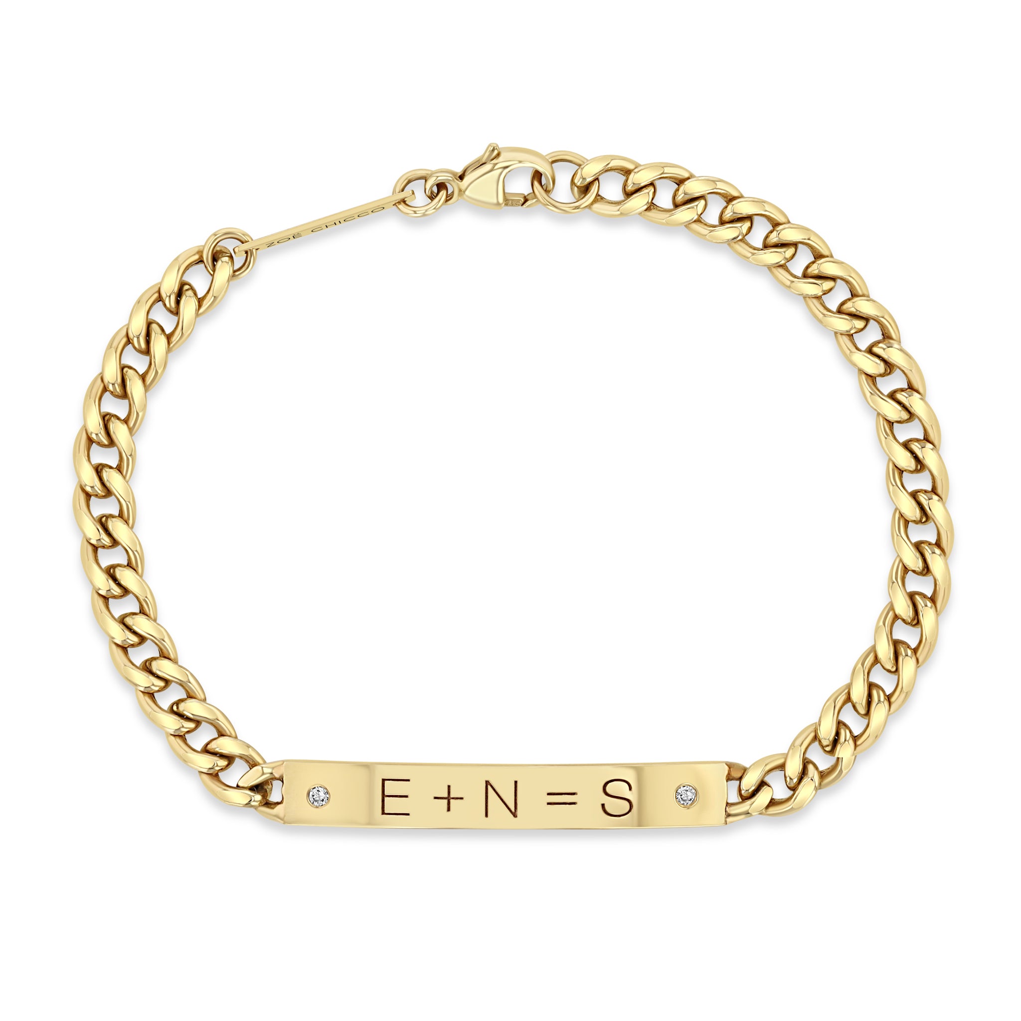 Zoë Chicco 14kt Gold Medium Curb Chain Personalized Equation Bracelet with 2 Diamonds