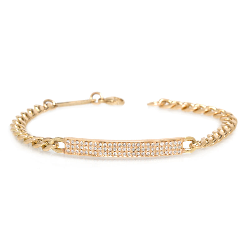 Zoë Chicco 14k Gold Pavé Diamond ID Bar Medium Curb Chain Bracelet