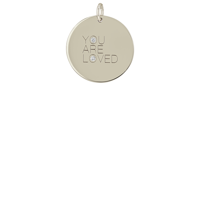 Zoë Chicco 14k Gold Medium "YOU ARE LOVED" with Diamonds Disc Charm