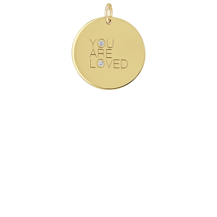 Zoë Chicco 14k Gold Medium "YOU ARE LOVED" with Diamonds Disc Charm