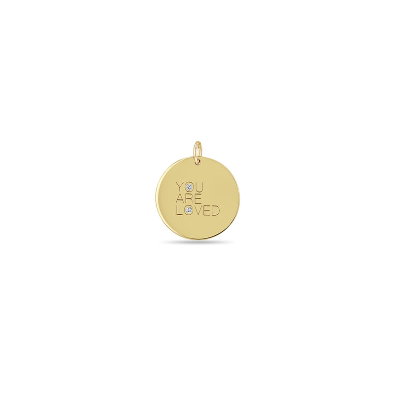 Zoë Chicco 14k Yellow Gold Single Medium "YOU ARE LOVED" with Diamonds Disc Charm