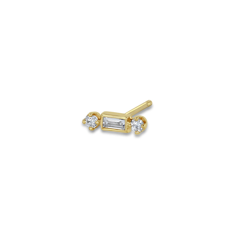 Zoë Chicco 14k Yellow Gold Baguette & 2 Prong Diamond Stud Earring