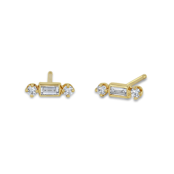 Zoë Chicco 14k Yellow Gold Baguette & 2 Prong Diamond Stud Earrings