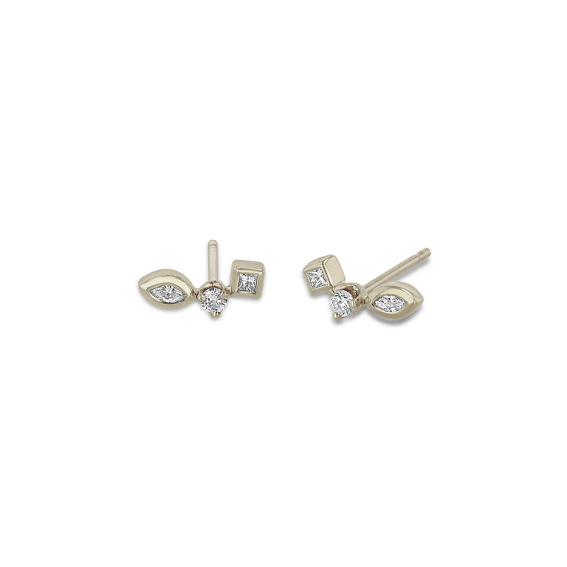 Zoë Chicco 14k Gold Small Mixed Cut Diamond Curved Stud Earrings