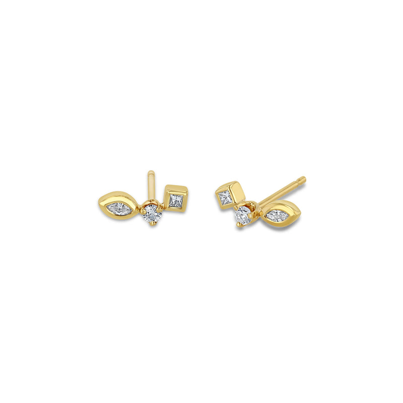 Zoë Chicco 14k Gold Small Mixed Cut Diamond Curved Stud Earrings